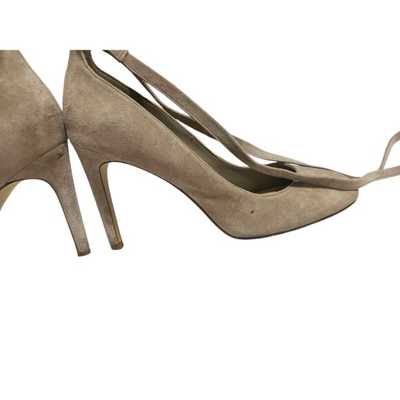 BCBGeneration Beige Taupe Suede Ellah Pumps Tie Wrap High Heels Stilettos Size 8 - Picture 11 of 16
